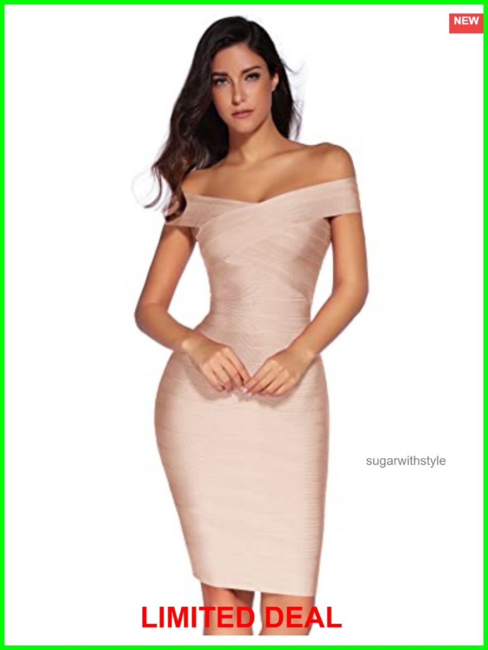 Off Shoulder Rayon Bandage Bodycon Party Dress Knee Length Pencil